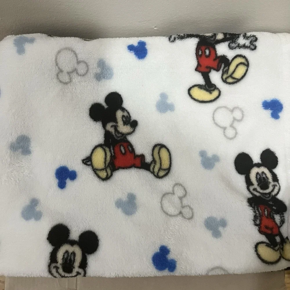 Disney Baby Classic Mickey Mouse Fleece Blanket White Blue Red 37x28 Soft Lovey